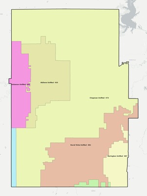 Dickinson County KS school district boundaries map