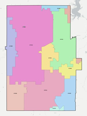 Dickinson County KS ZIP code boundaries map
