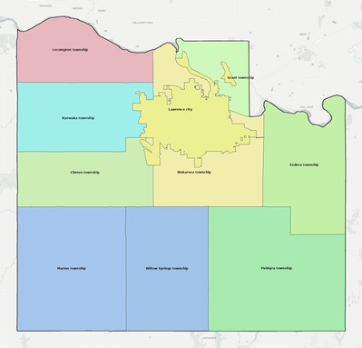 Douglas County KS townships and subdivisions map