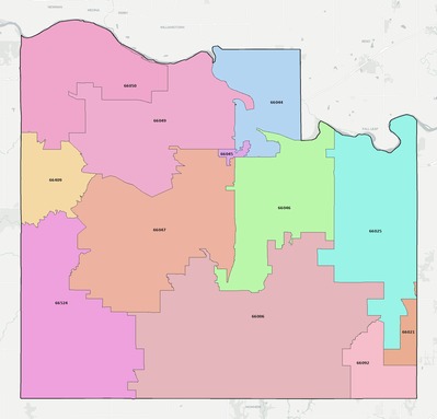 Douglas County KS ZIP code boundaries map