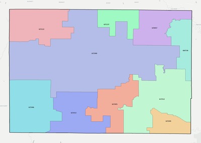 Elk County KS ZIP code boundaries map