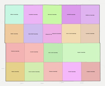 Ellsworth County KS townships and subdivisions map