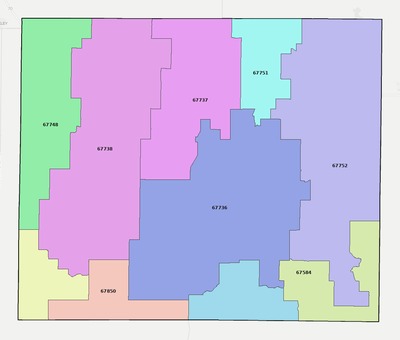Gove County KS ZIP code boundaries map