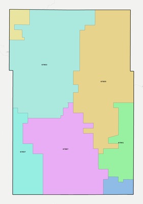 Gray County KS ZIP code boundaries map
