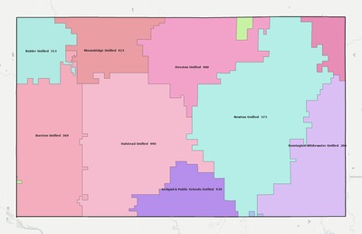 Harvey County KS school district boundaries map