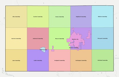 Harvey County KS townships and subdivisions map