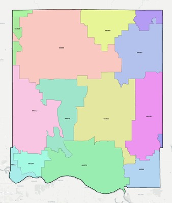 Jefferson County KS ZIP code boundaries map
