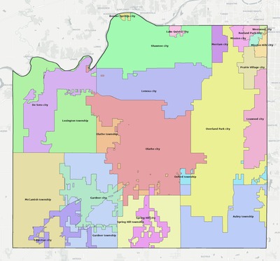 Johnson County KS townships and subdivisions map