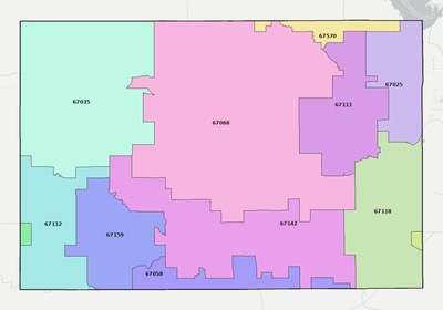 Kingman County KS ZIP code boundaries map