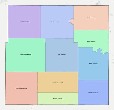Linn County KS townships and subdivisions map