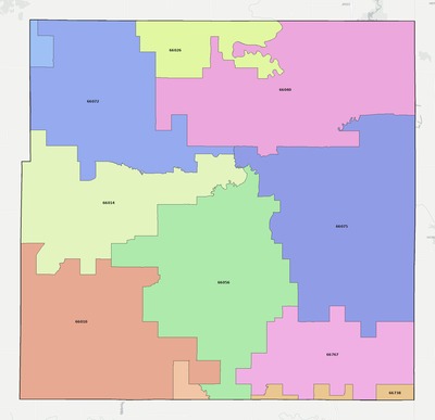 Linn County KS ZIP code boundaries map