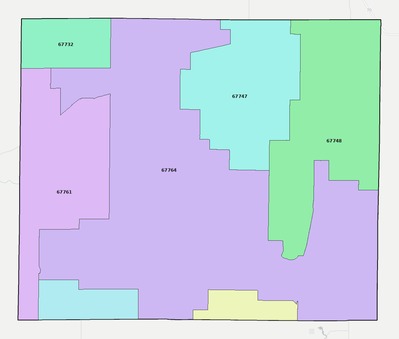 Logan County KS ZIP code boundaries map