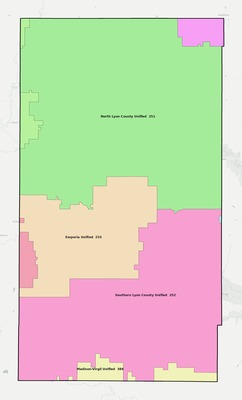 Lyon County KS school district boundaries map