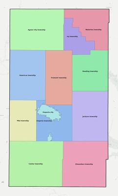 Lyon County KS townships and subdivisions map