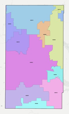 Lyon County KS ZIP code boundaries map