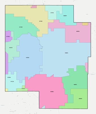 Marion County KS ZIP code boundaries map