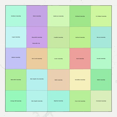 Marshall County KS townships and subdivisions map