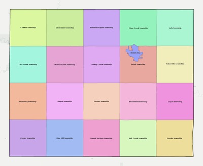 Mitchell County KS townships and subdivisions map