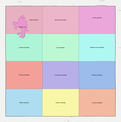 Neosho County KS townships and subdivisions map