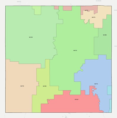 Neosho County KS ZIP code boundaries map