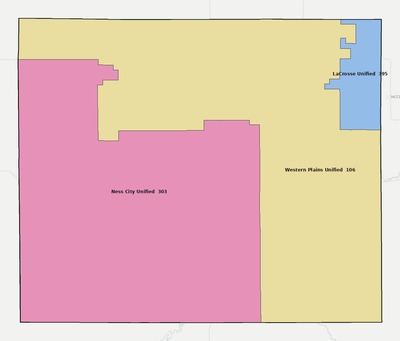 Ness County KS school district boundaries map