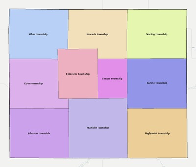 Ness County KS townships and subdivisions map
