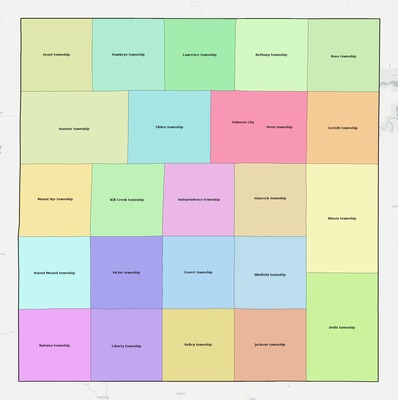 Osborne County KS townships and subdivisions map