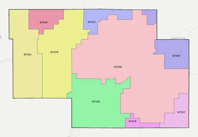 Pawnee County KS ZIP code boundaries map