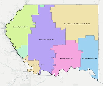 Pottawatomie County KS school district boundaries map