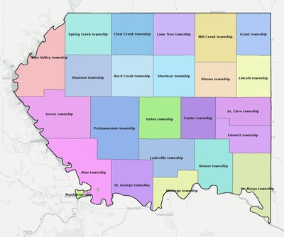 Pottawatomie County KS townships and subdivisions map