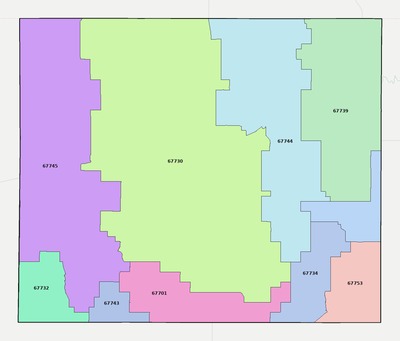 Rawlins County KS ZIP code boundaries map