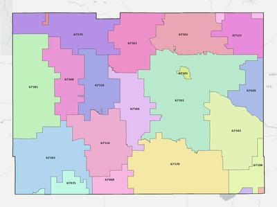 Reno County KS ZIP code boundaries map