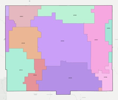 Rice County KS ZIP code boundaries map