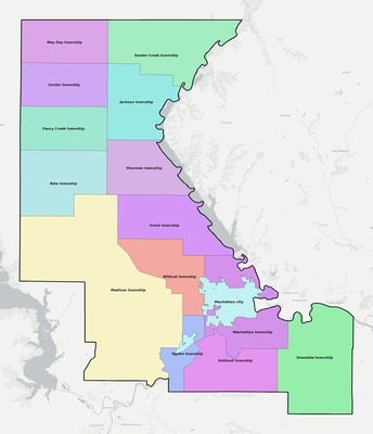Riley County KS townships and subdivisions map