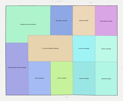 Rush County KS townships and subdivisions map
