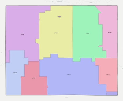Rush County KS ZIP code boundaries map