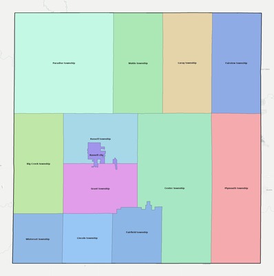 Russell County KS townships and subdivisions map