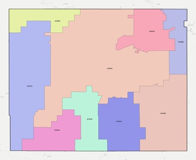 Saline County KS ZIP code boundaries map