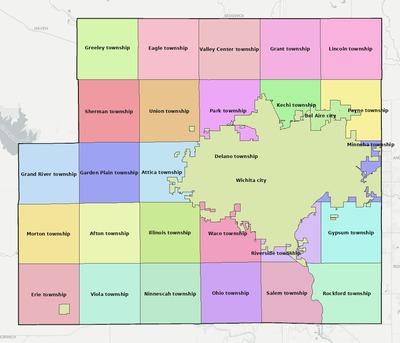 Sedgwick County KS townships and subdivisions map