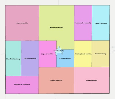 Sherman County KS townships and subdivisions map