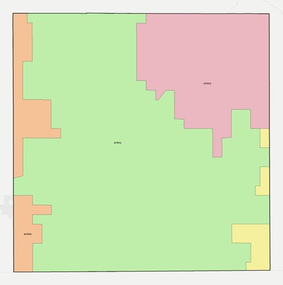 Stevens County KS ZIP code boundaries map