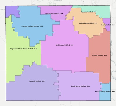 Sumner County KS school district boundaries map