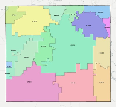 Sumner County KS ZIP code boundaries map