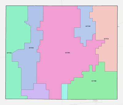 Thomas County KS ZIP code boundaries map