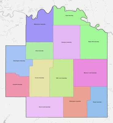 Wabaunsee County KS townships and subdivisions map
