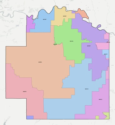 Wabaunsee County KS ZIP code boundaries map