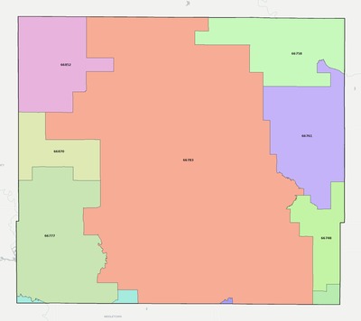 Woodson County KS ZIP code boundaries map