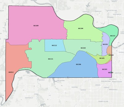 Wyandotte County KS ZIP code boundaries map