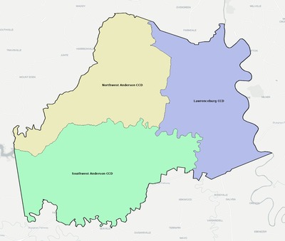 Anderson County KY townships and subdivisions map