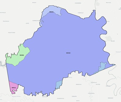 Anderson County KY ZIP code boundaries map